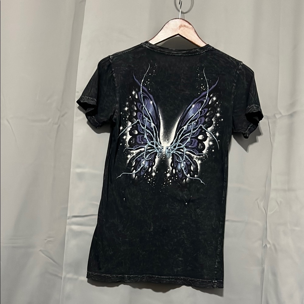 Sinful Black T-Shirt with Butterfly Design